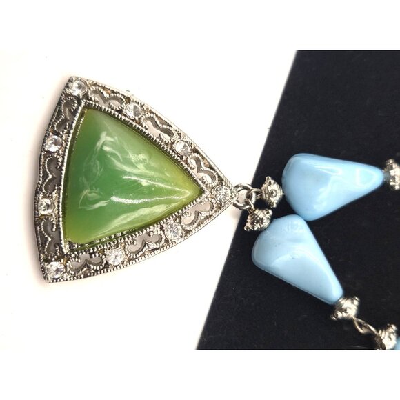 Vintage Bijoux Terner Necklace Earrings Green Blue Resin Rhinestone NOS on card - Picture 8 of 8